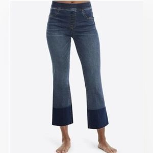 EUC high waisted Spanx crop flare fringe jeans, medium